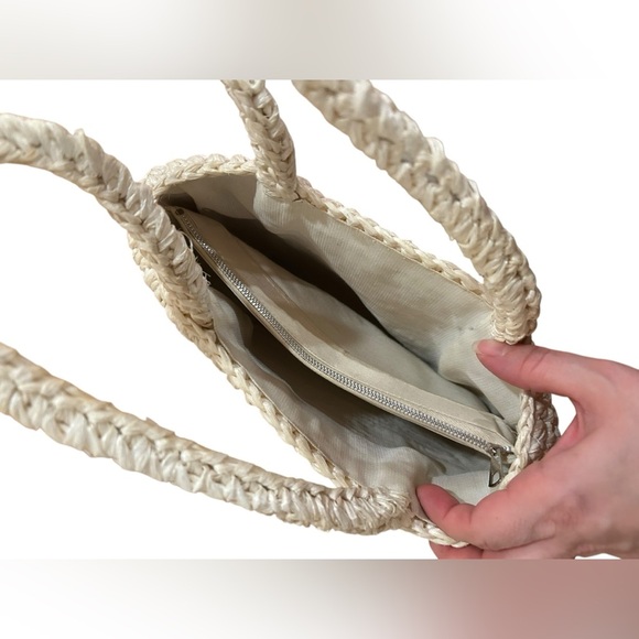 Vintage 60’s 70s bohemian Straw Suede Leaf purse | vintage straw Handbag tote - Picture 9 of 10